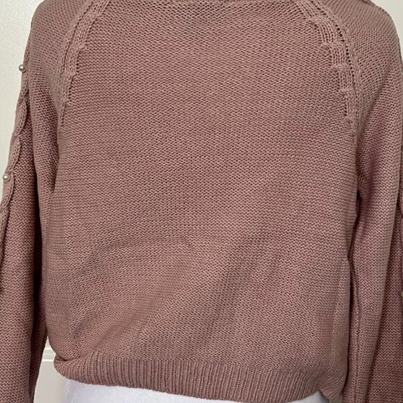 FRESHMAN Pink Cable Knit Pearl Beaded Long Sleeve Sweater Top Size Small - Picture 12 of 13